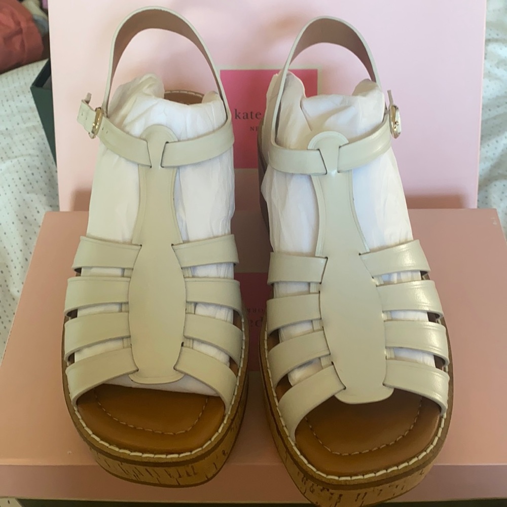 6.5 Mabel Leather Kate Spade Parchment White Wedges